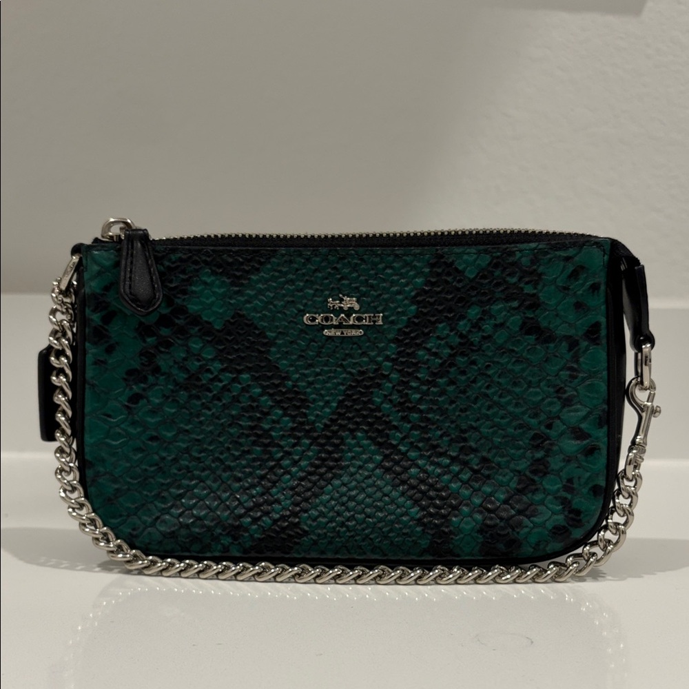 Coach Green and Black Snake Print Clutch